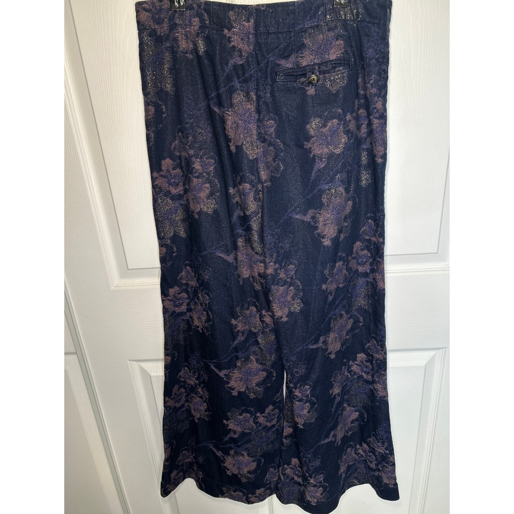 Pilcro Ultra High Rise Wide Leg Floral Jacquard Pants 29 Metallic Button Fly - Picture 6 of 10